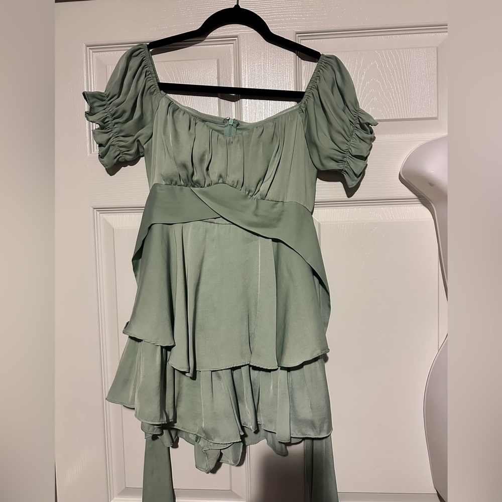 Sage mint Green Off-Shoulder Dress Saints and Secrets Small romper